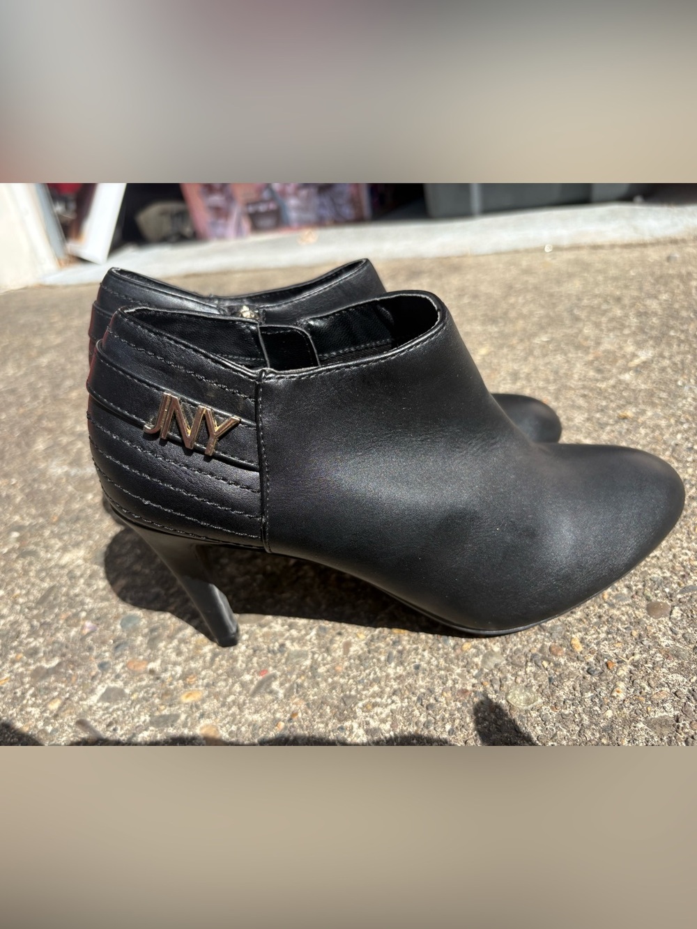 NY Black Leatherette Heeled Mules - Sleek Slip-On Ankle Mules